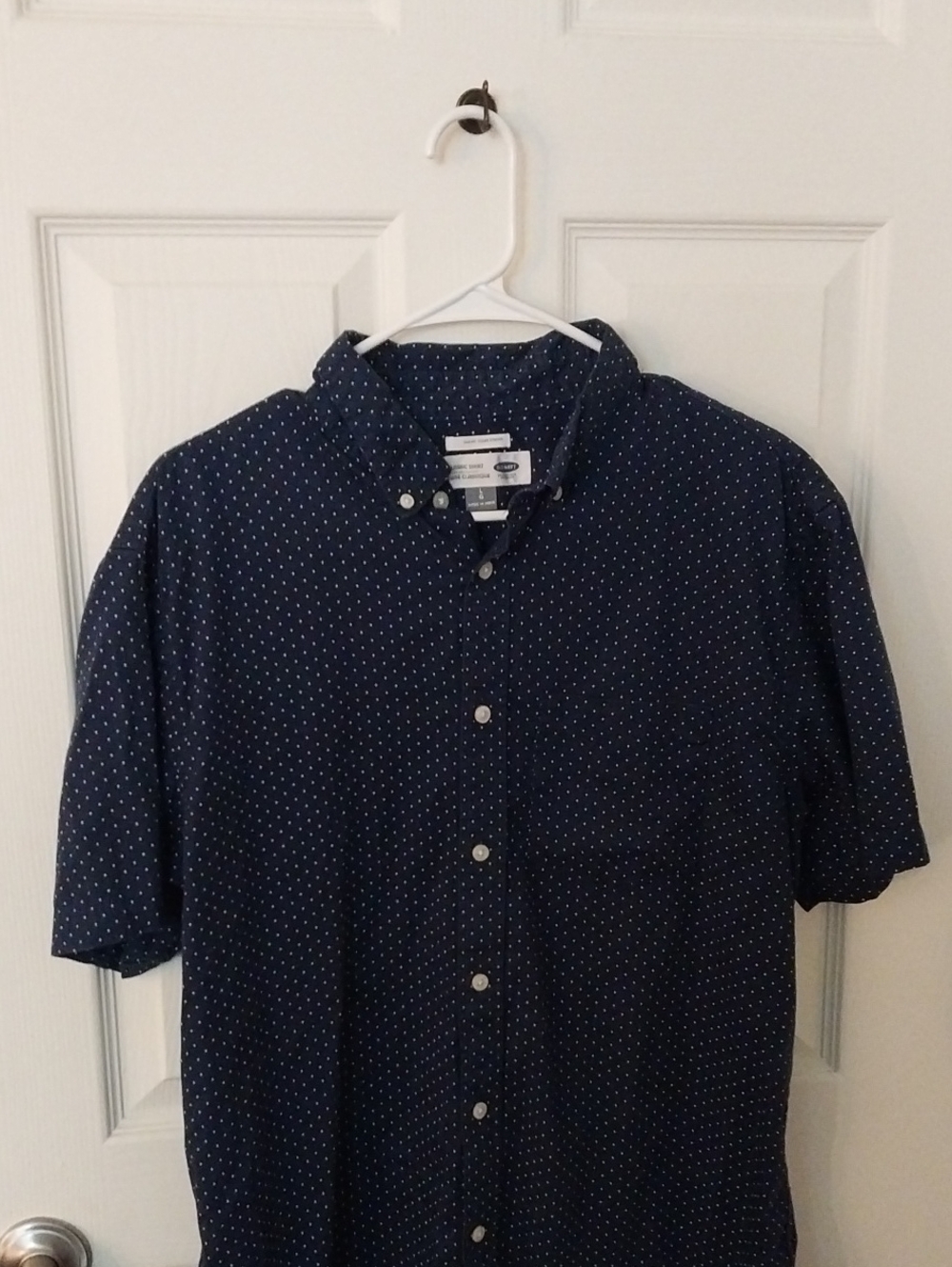 Old Navy Navy Button-Up Short Sleeve with White Microdots-Large